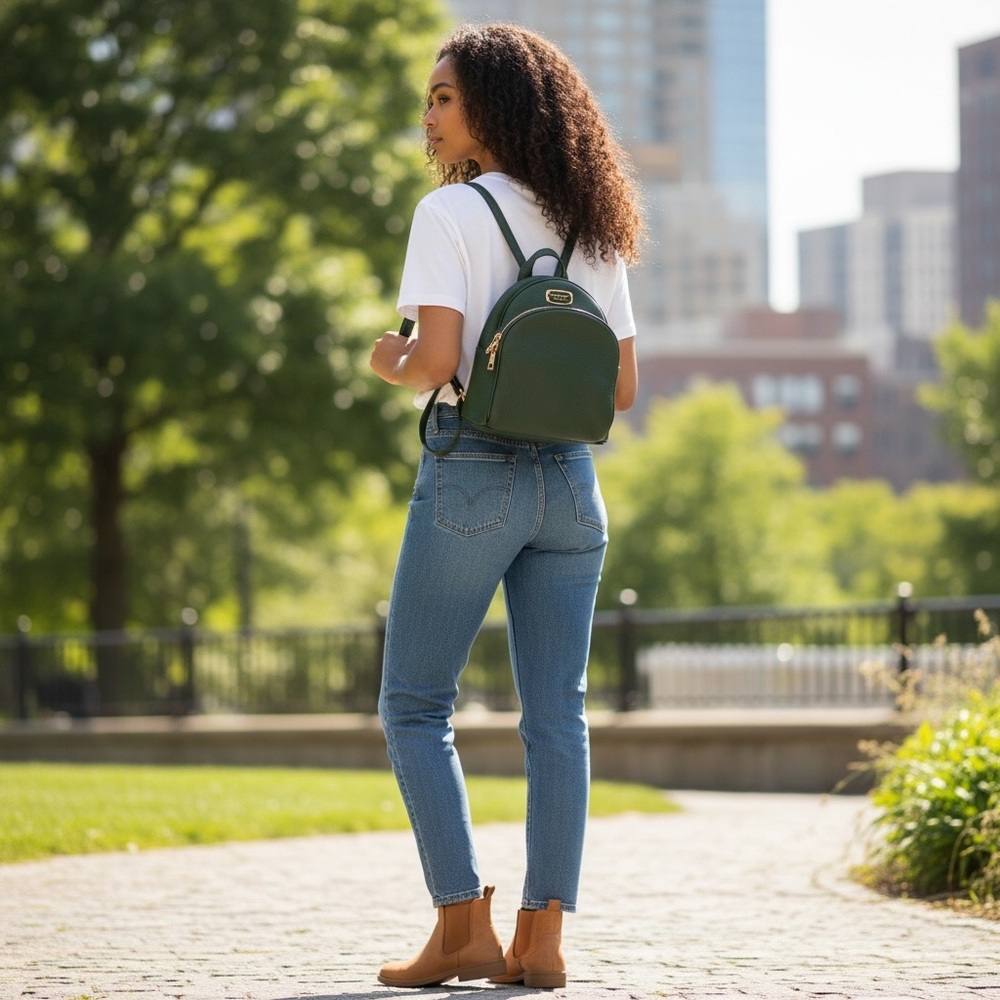 Michael Kors Forest Green Leather Backpack - Picture 2 of 3